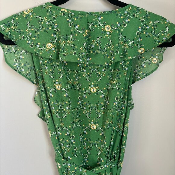 Green Ruffle Wrap Asymetrical Hem Dress - Picture 3 of 4